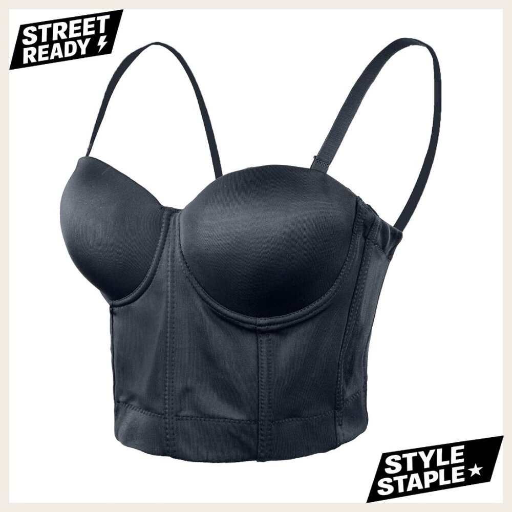 Push Up Bustier Crop Top Corset Bra with Detachable Straps, Medium